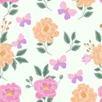 Hand Drawn Pastel Rose and Anemone Flower Seamless Pattern vector