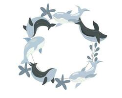 Cute Pastel Whale Cartoon Wreath vector