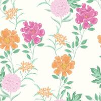 Hand Drawn Pastel Rose and Hydrangea Flower Seamless Pattern vector