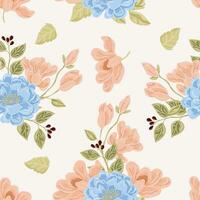 Hand Drawn Magnolia and Rose Flower Seamless Pattern vector