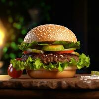 AI generated Home made hamburger with lettuce and cheese photo