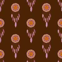 Seamless pattern. Dreamcatcher with feathers and flower. Vector