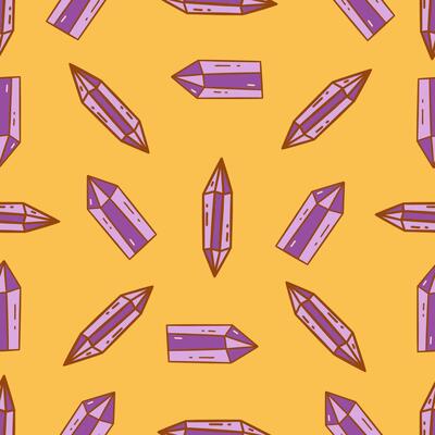 Seamless pattern with crystal purple diamond. Vector doodle