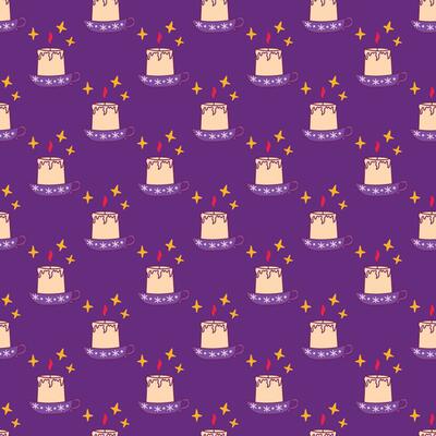 Seamless pattern. Candle in candlestick. Purple background. Vector