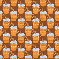 Seamless pattern. Christmas cup with drink and cinnamon stick. Vector