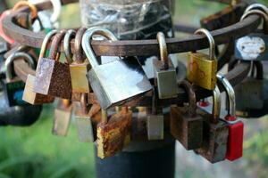 Background of locks on the fence photo