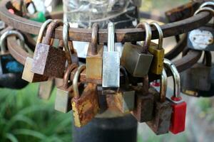 Background of locks on the fence photo