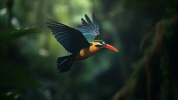 AI generated Birds flying in calm scenery, the beauty of nature in vibrant colors generative AI photo