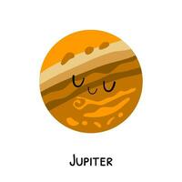 Júpiter es un linda dibujos animados planeta con un sonriente cara vector