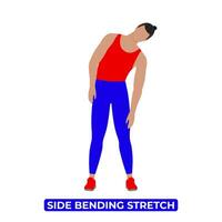 Vector Man Doing Side Bending Stretch. Spinal Lateral Flexion. An Educational Illustration On A White Background.