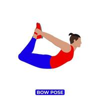 Vector Man Doing Bow Pose Stretch. Dhanurasana. An Educational Illustration On A White Background.