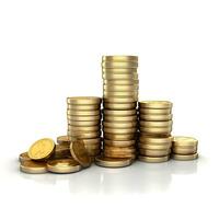 AI generated Growing gold money coins, financial services concept, web banner with copy space photo