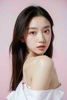 AI generated Portrait of beautiful asian woman on studio photo, Girl looking at camera, Model Pose, Generative ai Pro Photo