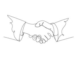 Continuous one line art hand shake shape  isolated vector illustration.