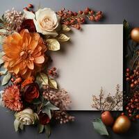 AI generated blank thanksgiving celebration invitation template with copy space photo