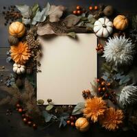 AI generated blank thanksgiving celebration invitation template with copy space photo