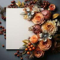 AI generated blank thanksgiving celebration invitation template with copy space photo