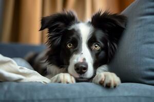 ai generado un descansando frontera collie perro y amplio Copiar espacio foto