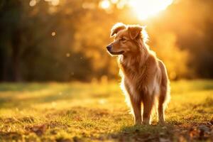 AI generated Canine Bliss in the Evening Glow with Ample Copy Space photo