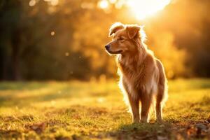 ai generado canino felicidad en el noche resplandor con amplio Copiar espacio foto