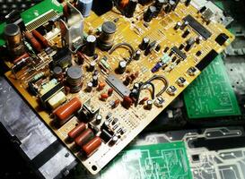 Shortfall Radio Components On A Old Circuit Electronic Board photo