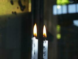 Japan Thin Candles Burns In Temple photo