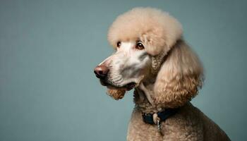 AI generated Gorgeous young red apricot standard poodle, outdoors photo