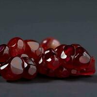 AI generated Red garnet stone. Real garnet stone. Beautiful crystals of garnet stone. Mountain red garnet.Red garnet geode with red garnet photo