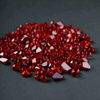 AI generated Red garnet stone. Real garnet stone. Beautiful crystals of garnet stone. Mountain red garnet.Red garnet geode with red garnet photo