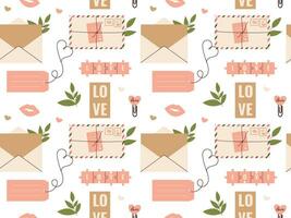 Love Paper letter seamless pattern. Mail Vector illustration for background, textile, fabric, scrapbooking, wrapping paper