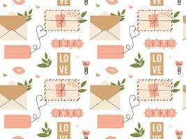 Love Paper letter seamless pattern. Mail Vector illustration for background, textile, fabric, scrapbooking, wrapping paper