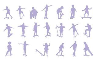 Kids skateboarding silhouette vector