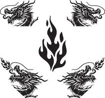 PrintNew Year Dragon with fire Vector Design  New Year's card material for the Year of the Dragon - Dragon set