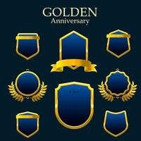 set of golden shields with ribbons vector