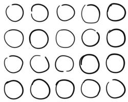 Hand drawn black highlight circles set. Doodle highlighter marks, strokes, round icons. Vector design elements isolated on white background.