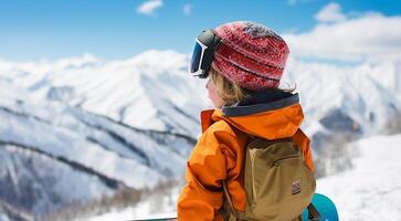 AI generated snowboarder jumping in the snow, snowboarder jumping in the mountains, snowboarder doing tricks on snow in mountains photo