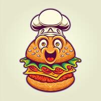 gracioso comida hamburguesa cocinero delicioso vector ilustraciones para tu trabajo logo, mercancías camiseta, pegatinas y etiqueta diseños, póster, saludo tarjetas publicidad negocio empresa o marcas