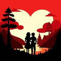 Valentine's Day background of silhouette couples and heart vector