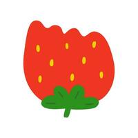 Strawberry vector clipart illustration. Isolated design element on white background. Bitten strawberry in cute cartoon flat graphic style. Red fruit icon.
