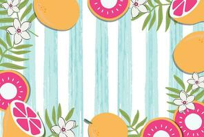 Colorful summer background with hand drawn lemon and leaves vector