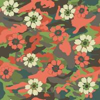 Colorful flower on camouflage background seamless pattern vector