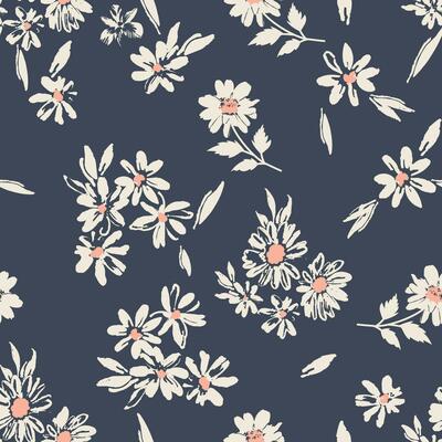 Monochrome hand drawn flower doodle seamless pattern