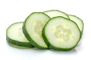 Fresh slice cucumber on white background.Generative Ai. photo