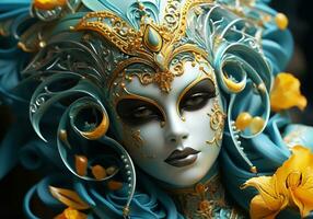 AI generated Venetian carnival mask. Tradition and glamour photo