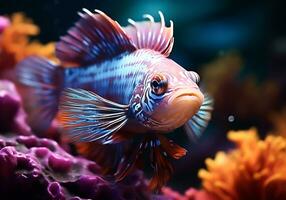 AI generated Colorful fish in the ocean. Underwater life photo