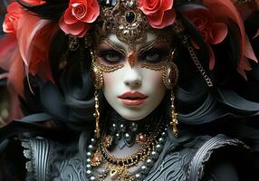 ai generado veneciano carnaval mascarilla. tradicion y glamour foto