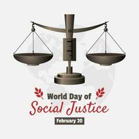 World Day of Social Justice poster with wooden scales vector