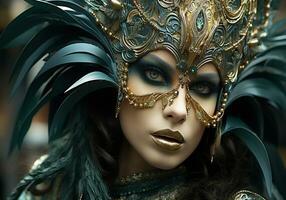 AI generated Venetian carnival mask. Tradition and glamour photo