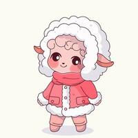 Cute kawaii sheep in winter clothes. vector