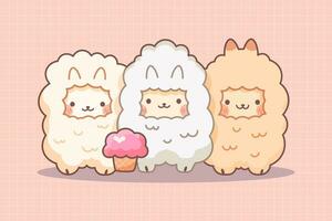 linda kawaii llamas con hielo crema. vector